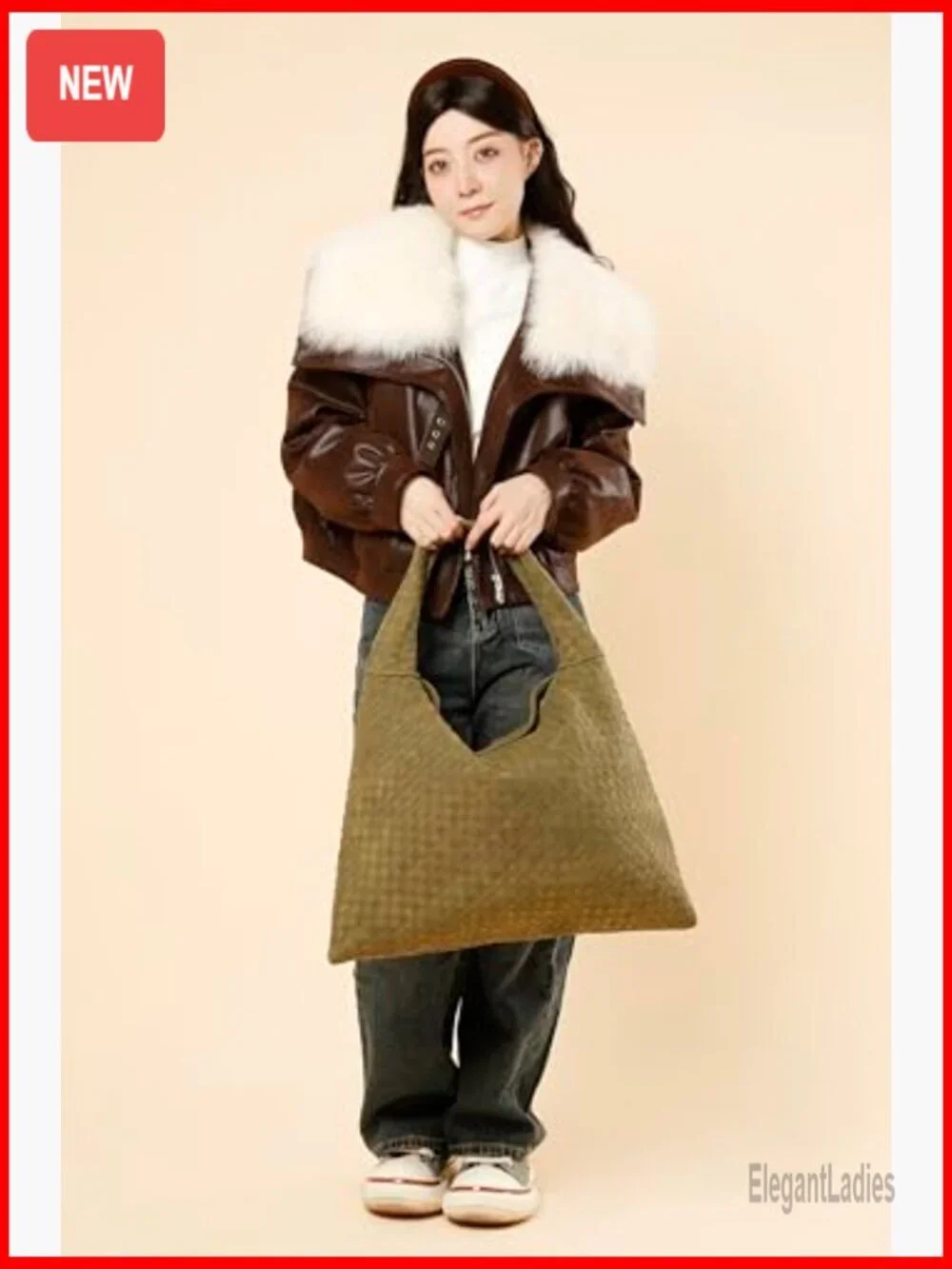Large Vegan Leather Woven Tote Bag, Suede Hobo Shoulder Purse